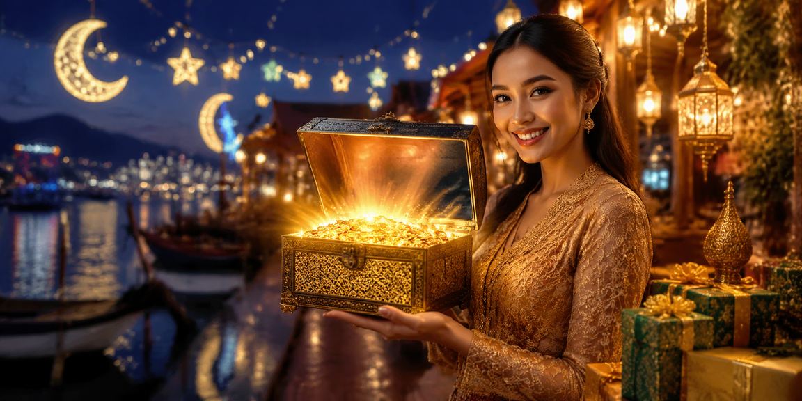 Suasana taruhan casino malam hari di pasar yang ramai dengan lampu warna-warni