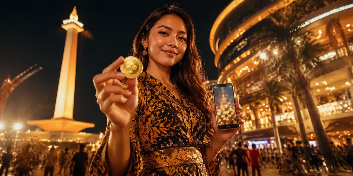 Pengguna mengakses layanan casino mobile di pasar malam yang ramai